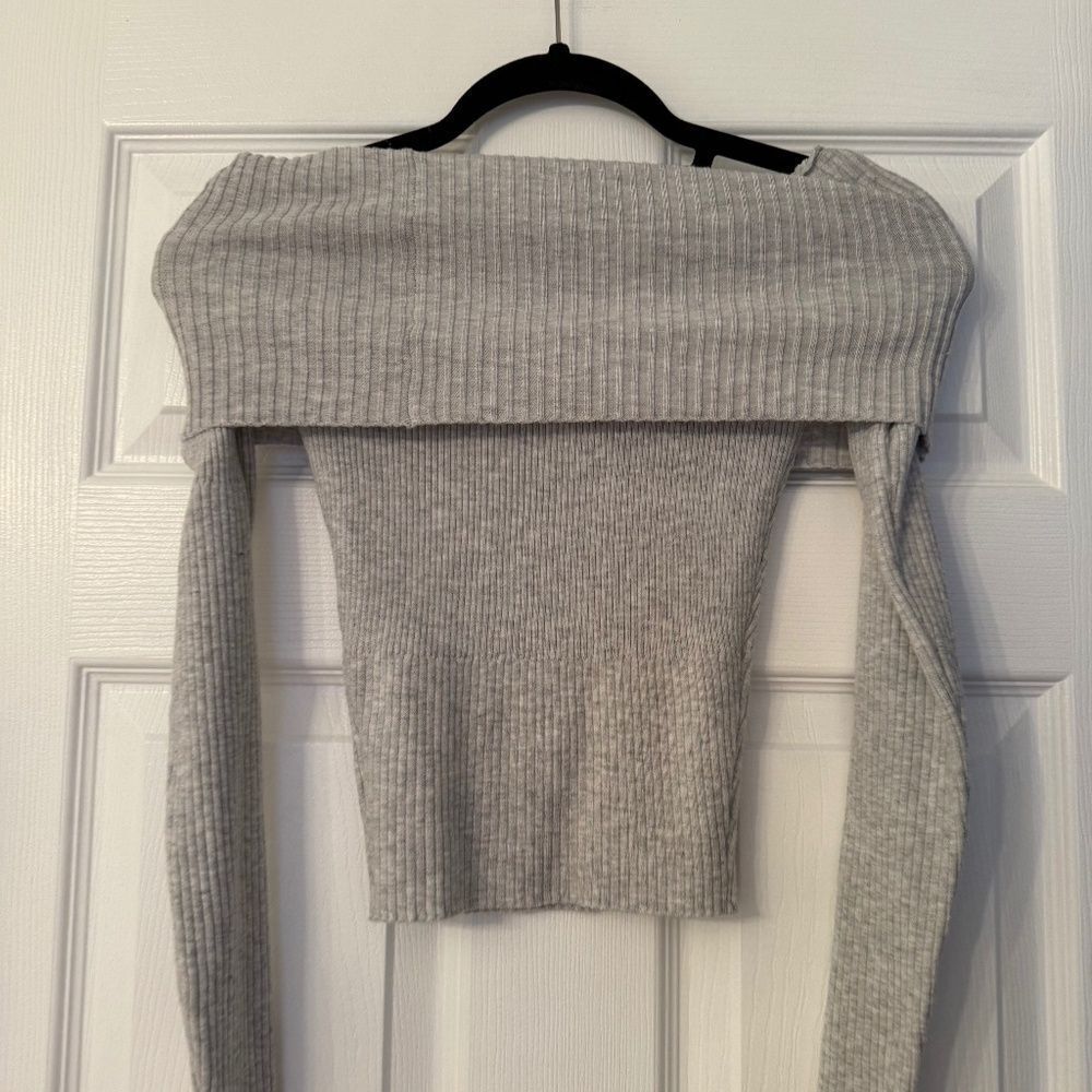 Princess Polly Grey Off the Shoulder Fitted Sweater